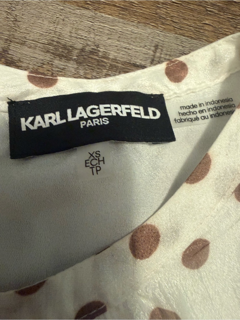 Karl Lagerfeld Cream Blouse with Brown Polka Dots - Picture 6 of 9
